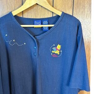 Vintage Disney Pooh Bee Sweet Top Plus Size 22W Blue Ribbed Embroidered‎ Shirt